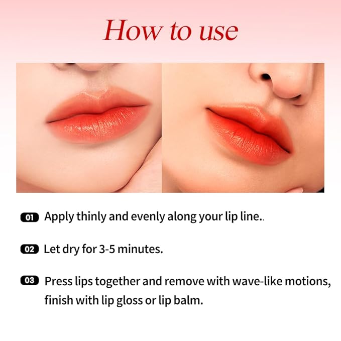 Berrisom Lip Tattoo Tint Pack 6g – Waterproof Peel‑Off Lip Stain, Smudge‑Resistant & Long‑Lasting Color, Hydrating Low‑Irritation Formula, 5 Colors (Coco Orange)