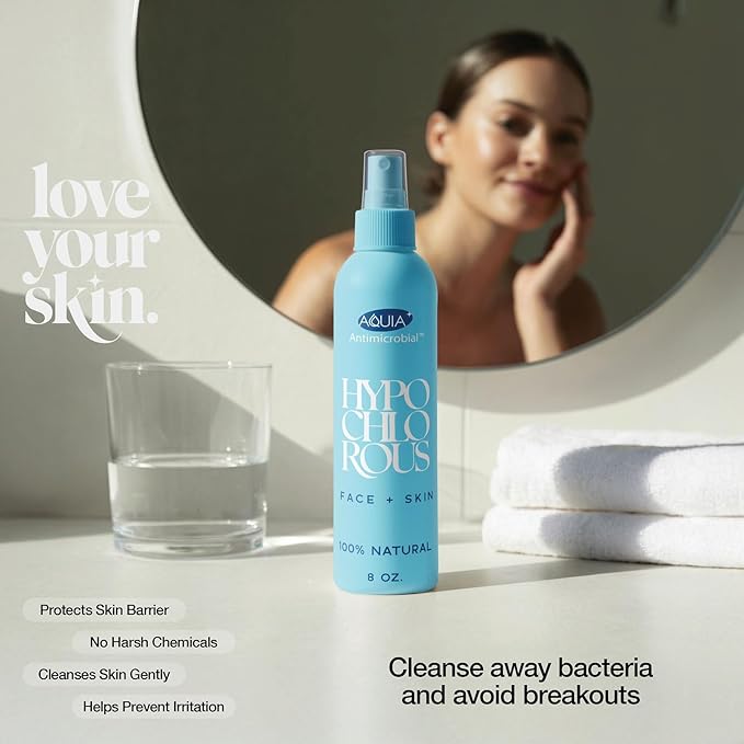 Aquia Hypochlorous Acid Spray for Face and Skin; Facial Cleanser | 4oz Face Mist Hypochlorous Acid Spray for Skin, Acne, Rash, Eczema, Wound Antimicrobial Facial Cleanser Acne Sprays; Smart Skincare