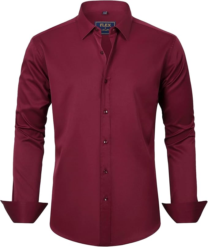 J.VER Men's Dress Shirts Solid Long Sleeve Stretch Wrinkle-Free Formal Shirt Business Casual Button Down Shirts