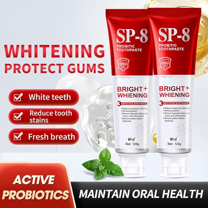 SP-6 Probiotics Whitening Toothpaste - Probiotics for Teeth Whitening and Gum Health - Enamel-Safe, Fluoride-Free, Double Mint Flavor,Fresh Breath (2)