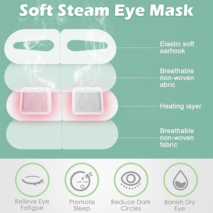 144 Packs Steam Eye Mask Disposable Self Heating Eye Mask for Dry Eyes Spa Warm Sleep for Home Office Travel Eyestrain Relieve