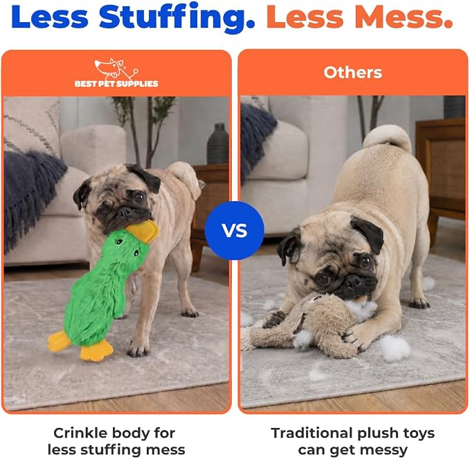 Best Pet Supplies Interactive Squeaky Dog Toy - Crinkle Duck, Green | Stuffing Free Body, Soft, Squeaks & Crinkles, No Mess, Perfect for Moderate Chewers, Toss and Fetch Play