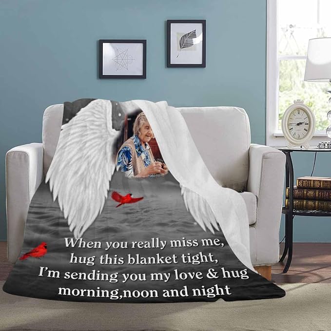 Custom Memorial Blanket with Photos for Loss of Loved One, in Loving Memory Personalized Sympathy Blanket for Loss of Dad Mom Husband Wife Friend Memory of Loved One Gifts, Made in USA