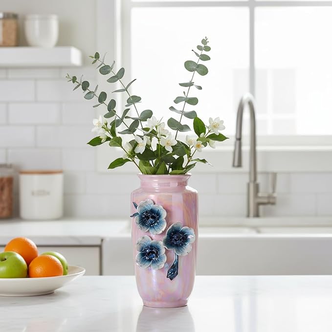 Pink Ceramic Vase 7 Inch - Cute Small Vase for Flowers, Aesthetic Room Decor for Teen Girls, Coquette & Pink Office Decor