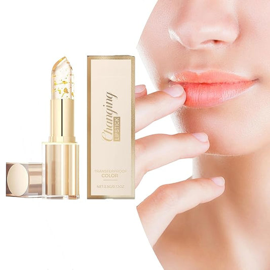 Gold-plated glitter is transparent, thermochromic, nourishing and moisturizing lipstick, which does not fade, stick to cups or be greasy. (Color-changing nourishing lipstick)