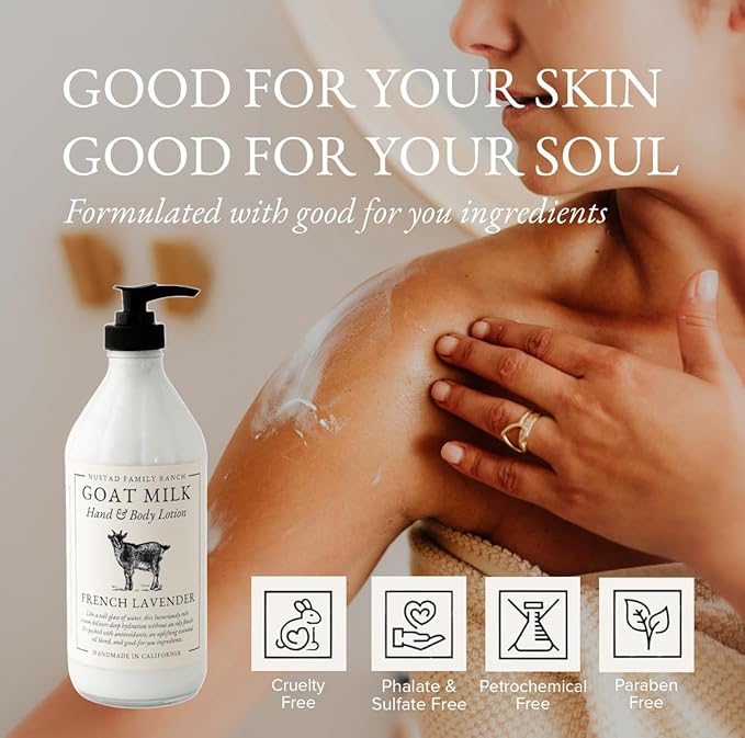 Goat Milk Body Lotion for Dry Sensitive Skin – Natural Moisturizer for Face, Hands & Body – Handmade, Fast-Absorbing, Lightweight, Non-Greasy – Multiple Scents (16oz, Honey Suckle)