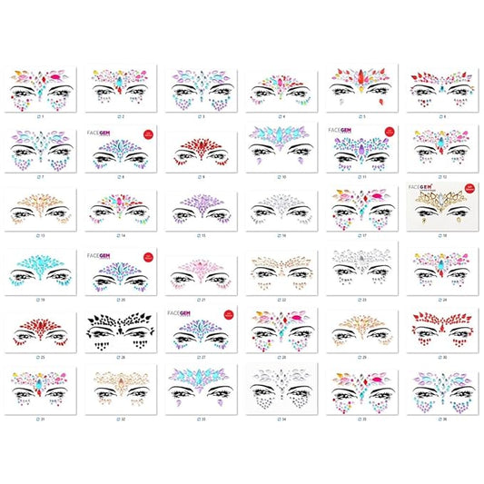 FACEGEM LONDON Face Gems Adhesive Glitter Jewel Tattoo Sticker Festival Gems Rave Party Body Make Up (60 PCS FACE GEMS)