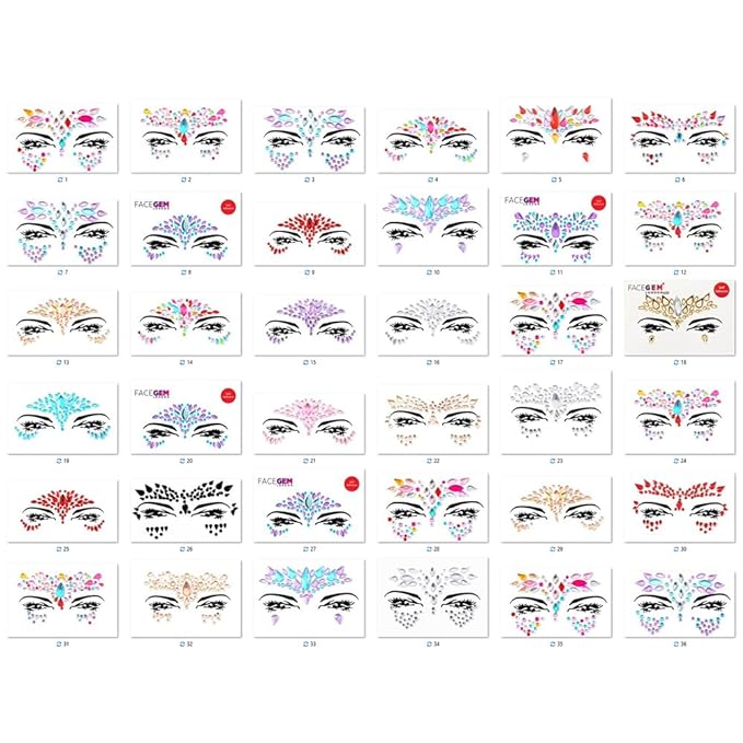 FACEGEM LONDON Face Gems Adhesive Glitter Jewel Tattoo Sticker Festival Gems Rave Party Body Make Up 100 PCS FACE GEMS