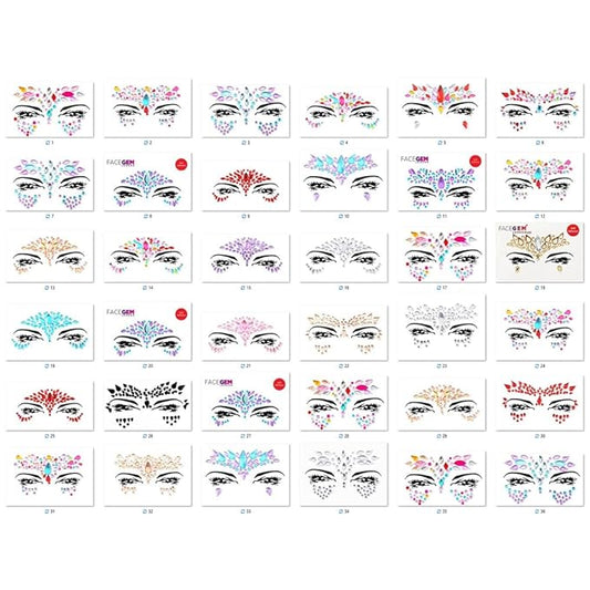 FACEGEM LONDON Face Gems Adhesive Glitter Jewel Tattoo Sticker Festival Gems Rave Party Body Make Up 100 PCS FACE GEMS