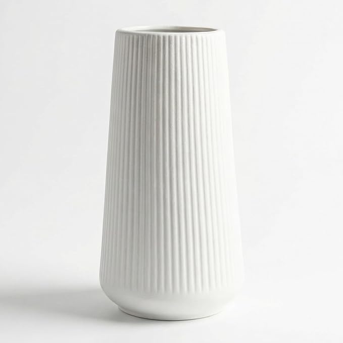 White Ceramic Vase, 8 Inch Flower Vases for Pampas Grass and Dried Flowers, Modern Vase for Living Room Table, Kitchen Shelf, Wedding Centerpiece Decor