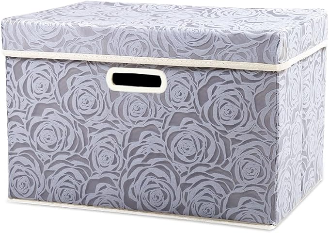 Collapsible Storage Boxes with Lids Fabric Decorative Storage Bins Cubes Organizer Containers Baskets with Cover Handles Divider for Bedroom Closet Living Room 14.9x9.8x9.8 Inch 1 Pack