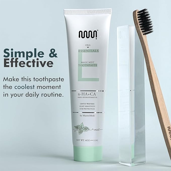 MasterMedi Nano Hydroxyapatite Toothpaste with Xylitol – Fluoride & SLS Free, Remineralizing Formula for Whitening, Sensitive Teeth, Enamel Repair & Strength, Magic Mint, 4 oz (Pack of 2)