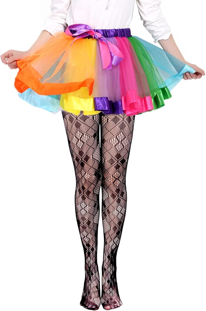 Girls Fishnet Stockings for Princess Dress High Waist Mesh Tights Cute Pattern Knit Socks