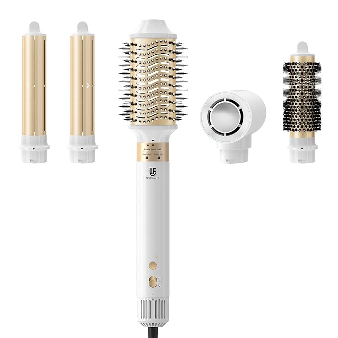 Hair Dryer Hot Air Styler: High-Speed Blow Dryers with Negative Ionic for Fast Drying Frizz Control, Extra Long Barrel 1 1/4 Inch Curling Iron Airflow Auto Wrap Curler for Quick Styling (White)