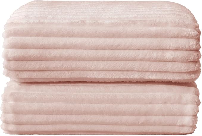 BEDELITE Ribbed Jacquard Light Pink Fleece Twin Blanket for Bed, 60x80 Inch | Soft Warm Decorative Fluffy Blanket, Cozy Plush Lightweight Fuzzy Throw Blanket for Couch Sofa Room Decor, Gift for Women
