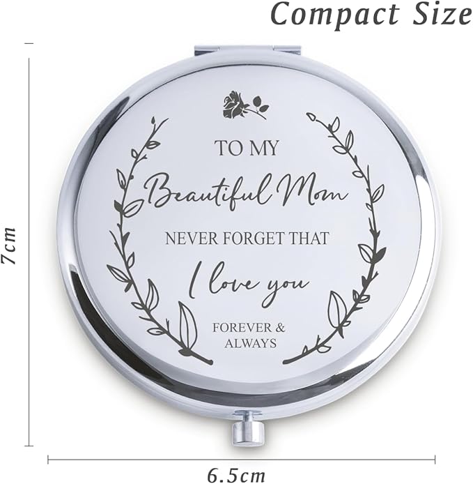 Mom Gifts from Daughter Son, Personalized Gift for Mother, Custom Compact Mirror, Goodie Bag & Basket Stuffers for Valentines Day, Mothers Day, Birthday, Wedding