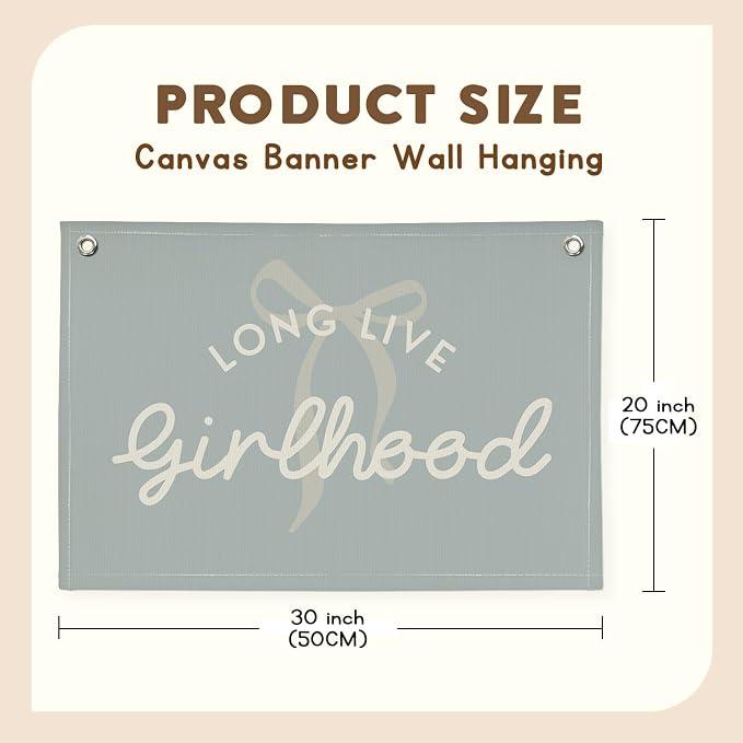 Blue Girls Room Decor, Long Live Girlhood Coquette Bow Cute Nursery Playroom Wall Hanging Linen Banner Flag, Baby Blue Kids,Toddler Bedroom Decorations, Baby Showers Newborn Gift 30x20,girlroom