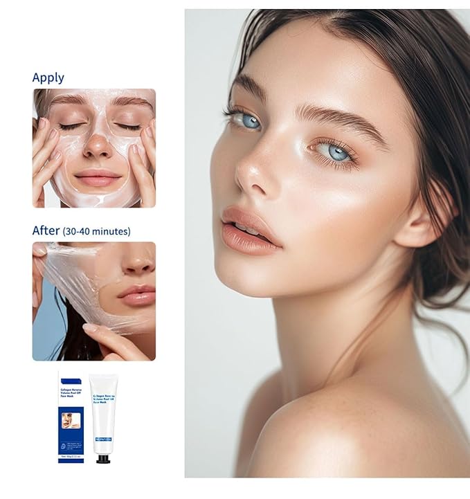 Collagen Peel Off Face Mask, Overnight Peel Off Facial Mask with Vitamin E, Firming, Depuffing & Hydration, Moisturizes Replenishes Water, Enhances Skin Elasticity for Daily Skin Care, 2.11 oz