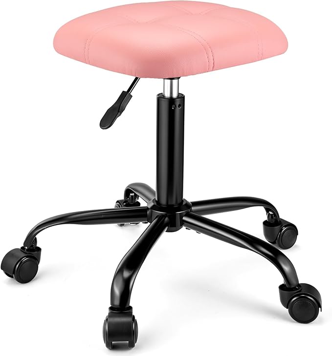 Square Rolling Stool with Wheels Height Adjustable Swivel Stools Office Chair Stable Base Foot