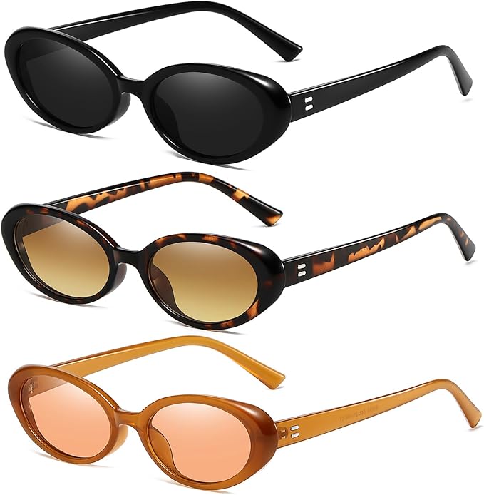 Breaksun Retro Oval Sunglasses for Women Men Fashion Small Oval Sunglasses 90s Vintage Shades