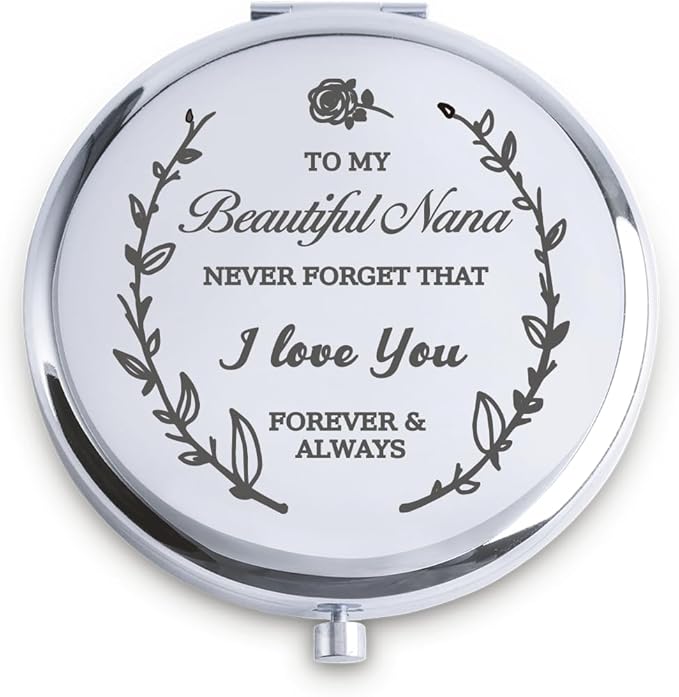 Nana Gifts from Granddaughter Grandson, Personalized Gift for Nana, Custom Compact Mirror, Goodie Bag & Basket Stuffers for Valentines Day, Mothers Day, Birthday, Wedding