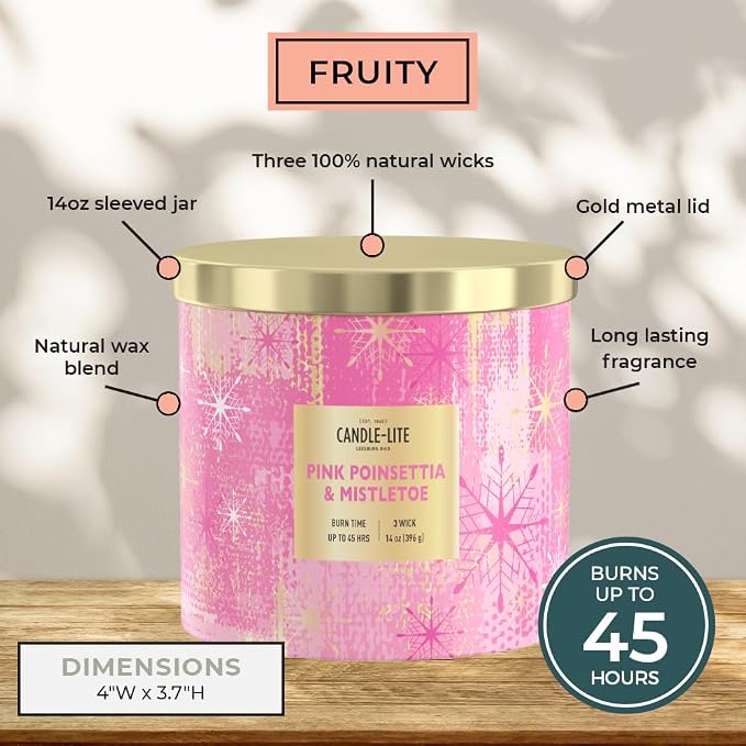Candle-lite Holiday Scented Candles, Red Apple and Zesty Orange, 14 oz 3-Wick Jar Candle, Proudly Poured in The USA, Christmas Home Decor Candle, 45 Hours of Burn Time, Holiday Gift for Men and Women