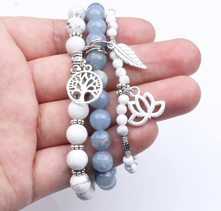 UEUC Tree of Life Yoga Healing Stone Bracelets,Multilayer Lotus Chakra Stone Reiki Bracelet Sets,Anxiety Crystal Natural Stone,for Women Stress Relief
