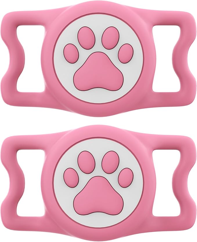 IP68 Waterproof Compatible with AirTag Dog Collar Holder, Silicone with AirTag Dog Holder for Apple AirTags (Pinkx2)