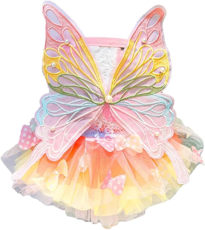 Dog Rainbow Butterfly Princess Dress Summer Thin,L | Cute Pet Cat Clothes For Yorkie Chihuahua Poodle Pomeranian French Bulldog Dachshund Teddy Dress Pet Supplies