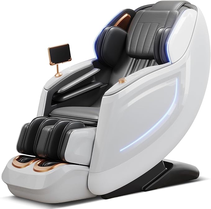 4D Full Body Massage Chair with Dual SL Tracks, Zero Gravity Recliner for Deep Sleep & Relaxation, Foot & Calf Roller Massage, Portable with Universal Wheels, One-Piece Design (White)