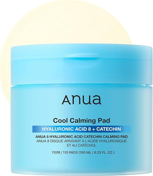 Anua 8 Hyaluronic Acid Catechin Calming Pad, Pore Care & Cooling Effect with Korean Toner pad, Quick & Easy Hydrating Daily Face Mask, Makeup Prep Routine, Korean Skin Care (110 Pads)
