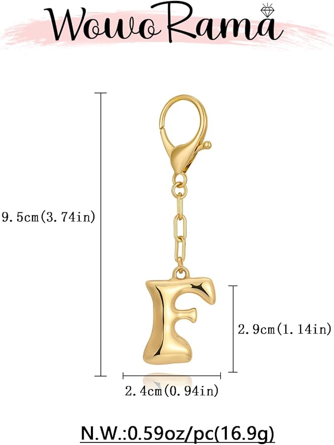 WOWORAMA Initial Letter Keychain for Women Chunky Gold Bubble Letter Bag Charm Purse Charm Personalized Keyrings Accessories