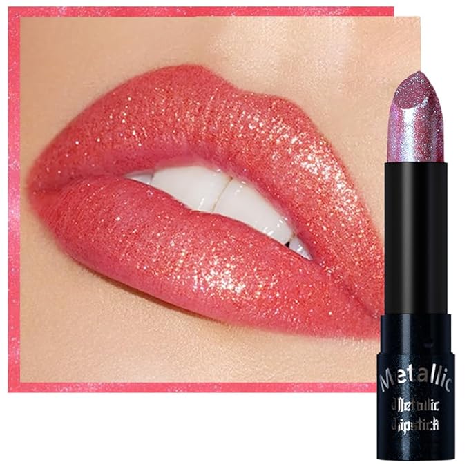 Kaely Glitter Metallic Lipstick, Shimmer Metallic Lipsticks for Women, High Pigmented Lip Gloss Long Lasting Waterproof Smudge Proof 24 Hour, Halloween Makeup, Vegan & Cruelty-Free, 04