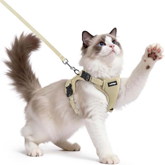 rabbitgoo Cat Harness and Leash Set, Easy-on with Neck Buckle, Cream Coffee