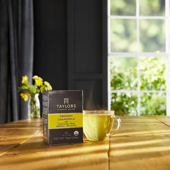 Taylors of Harrogate Organic Chamomile, Herbal Tea, Pillow Bags, 50 Count (Pack of 1), Mellow, Silky & Soft, Caffeine-Free, Enjoy Hot or Iced, 50 Teabags