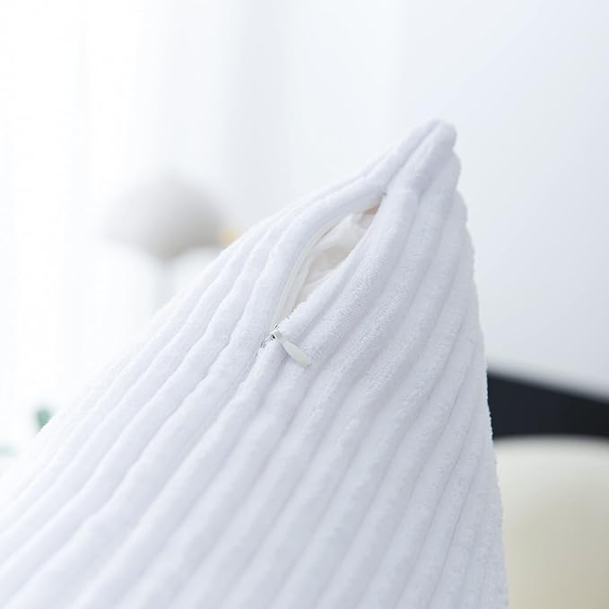 Home Brilliant Euro Sham 24x24 Summer Pillow Cover Striped Corduroy Textured Velvet European Throw Pillowcase for Couch Sofa, 24 x 24 inch (60cm), Pure White