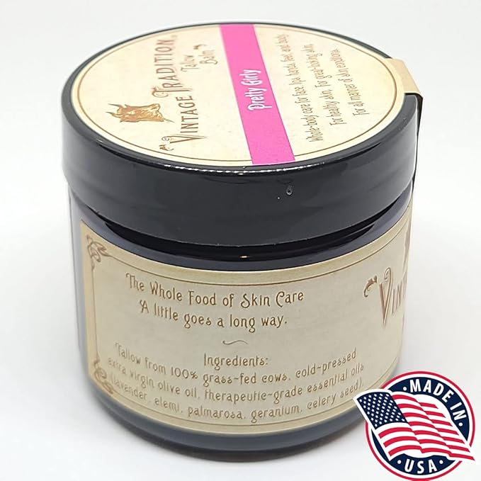 Vintage Tradition Beef Tallow All Purpose Balm - Healing, Hydrating Floral Skin Care Salve Replaces Body Lotion, Hand Cream, More - Essential Oil, Olive Oil, and Grass-Fed Tallow, 2 fl. oz.