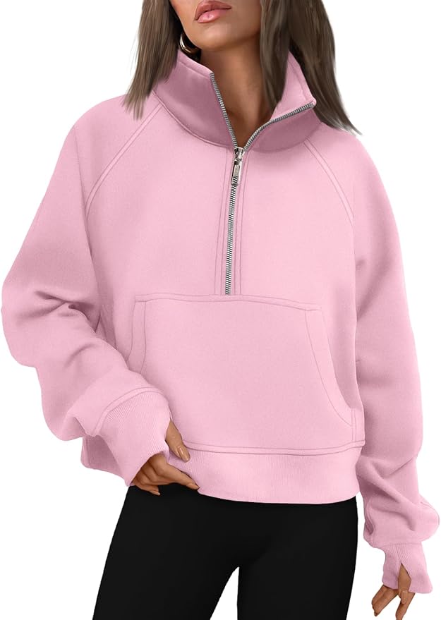 AUTOMET Womens Sweatshirts Half Zip Fleece Pullover Fall Outfits | Fall Fashion Clothes 2026,Cropped Sweatshirts,Cute Y2k Tops,Quarter Zipper Sweater,Winter Loungwear Outfits