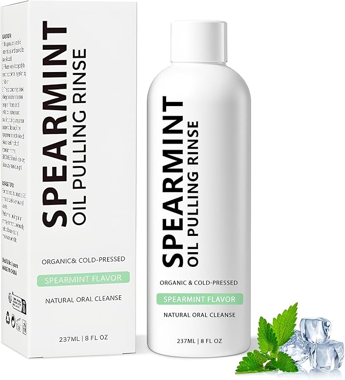 Spearmint Oil Pulling Rinse, Cold-Pressed Coconut Mouthwash for Teeth,Natural Peppermint Pulling Oil to Help Maintain Gum Health and Freshen Breath (1)