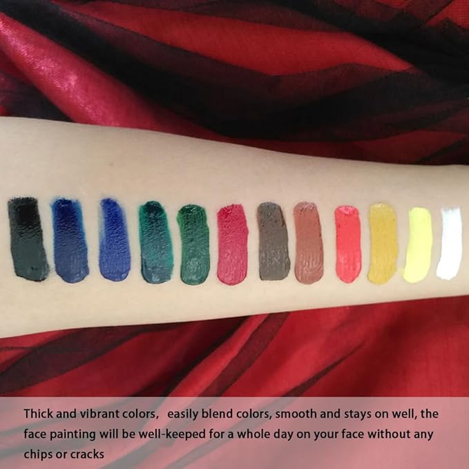 Face Paint Kit, 12 Colors Professional Painting Tubes, Non-Toxic & Hypoallergenic Body Paint Halloween Makeup, Rich Pigment (Great for Adult)