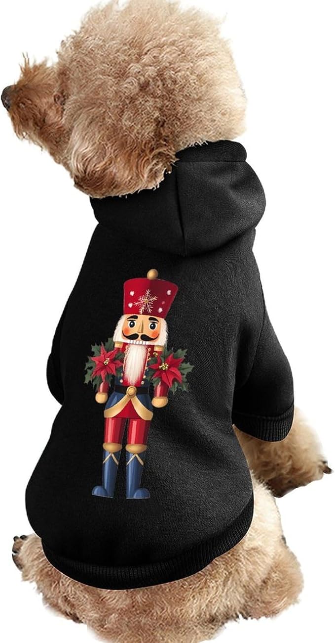 Nutcracker Christmas Poinsettias Cute Pet Clothes Soft Dog Clothing Warm Costume Hoodie Sweater for Cats and Dogs