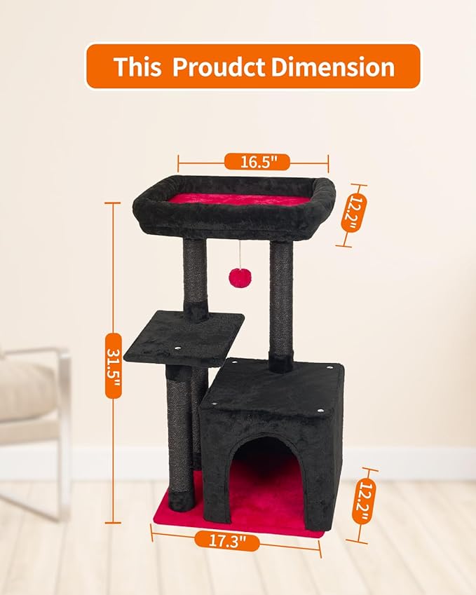 Cute Cat Tree Kitten Cat Tower Condo Cat Furniture Sisal Scratching Posts K | FISH&NAP For Indoor Jump Platform Activity Center Play House Red and Black