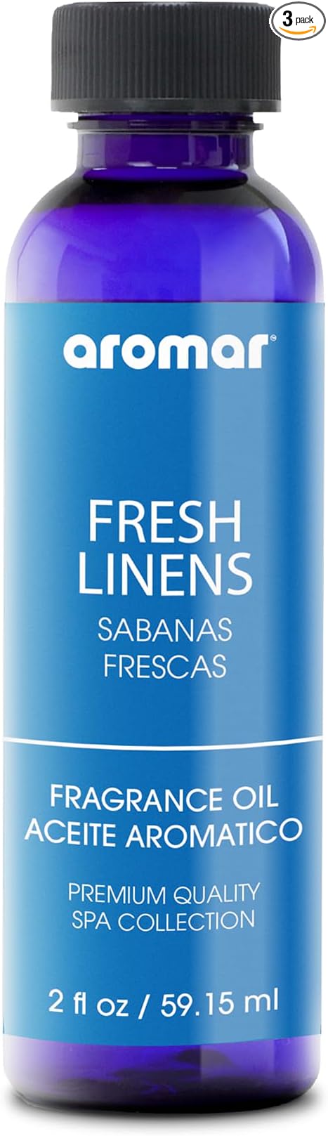 AROMAR Premium Fragrance Oil, Pack of 3 Fresh Linen 2oz. Bottles. Long Lasting Aromatic Scent, Fresh and Revitalizing Aromatherapy for Living Room, Bedroom, and Kitchen