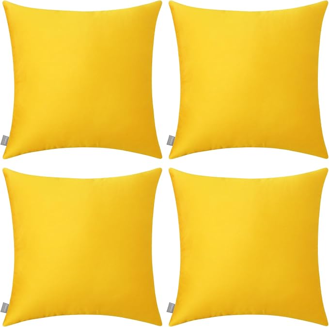 Thmyo 4-Pack 100% Cotton Comfortable Solid Decorative Throw Pillow Cases Square Cushion Covers Sublimation Blank DIY Throw Pillowcase (Only Pillow Covers No Inserts)(18x18 inch/45x45cm,Yellow)