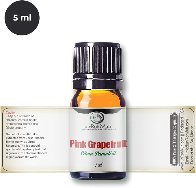 Pink Grapefruit Essential Oil Cold Pressed Citrus Paradisi Peel Oil Fresh Citrus Aroma Top Note Essential Oil for Aromatherapy Diffuser Skincare Haircare and Natural DIY Cosmetic Blends - 5 ml