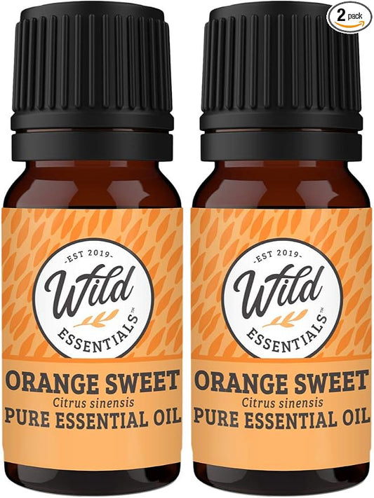 Wild Essentials Orange Sweet 100% Pure Essential Oil 2 Pack - 10ml, Therapeutic Grade, Made and Bottled in The USA
