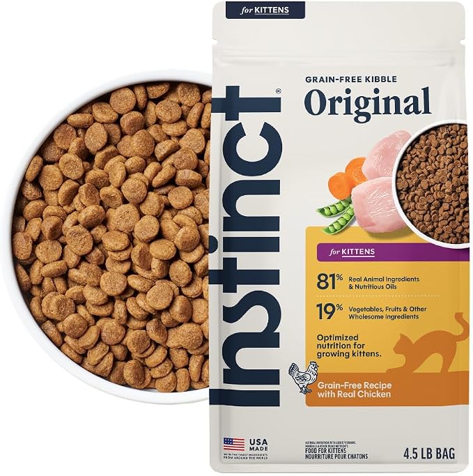 Instinct Original Kitten Dry Food, Raw Coated, Real Chicken, 4.5 lb. Bag | Raw-coated kibble with cage-free chicken, high animal protein, DHA, probiotics, and omegas to support growing kittens