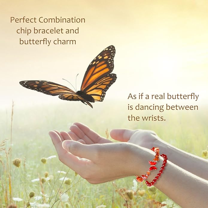 DUQGUHO 2Pcs Butterfly Bracelets for Women Healing Crystals Bracelets for Women Natural Gemstone Bead Bracelet Cute Butterfly Charm Bracelet Stretch 8mm Crystal Jewelry Gifts for Women