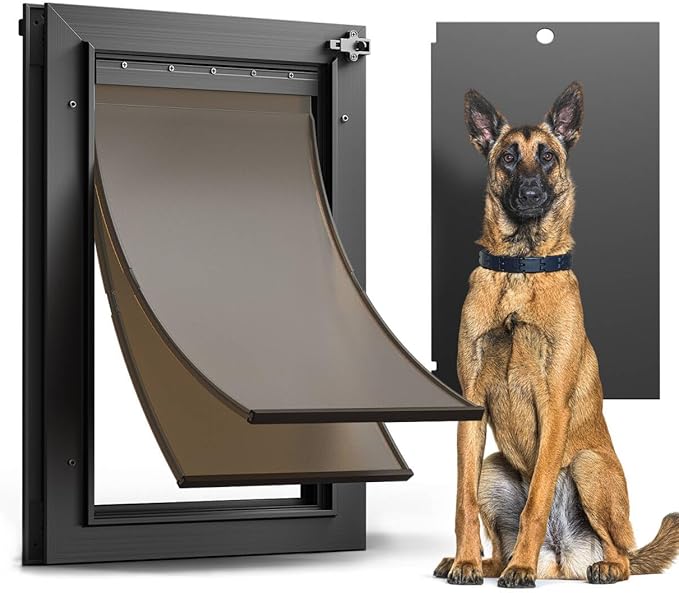 All Aluminum Dog Door for Exterior Door, Large Doggy Door, Heavy Duty Pet Door, Double Magnetic Flaps, Thermal Tnsulation, Energy Efficient, Sliding Lock Panel (Pets Up to 110Lb). | Aluminum Alloy Frame, Upgraded Magnetic Flaps, Thermal Insulation, Ene...