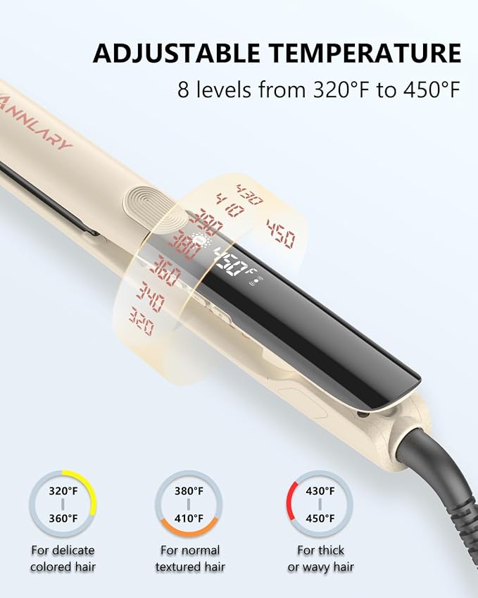 Annlary Hair Straightener 1 Inch Flat Iron and Curler 2 in 1 Titanium Ceramic Ionic Dual Voltage Straightener with Heat-Resistant Silicone, for Less Frizz, Shinier & Smoother